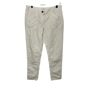 Ann Taylor Loft Pants 0 Linen Blend Pockets Tapered Ivory Casual Coastal Preppy